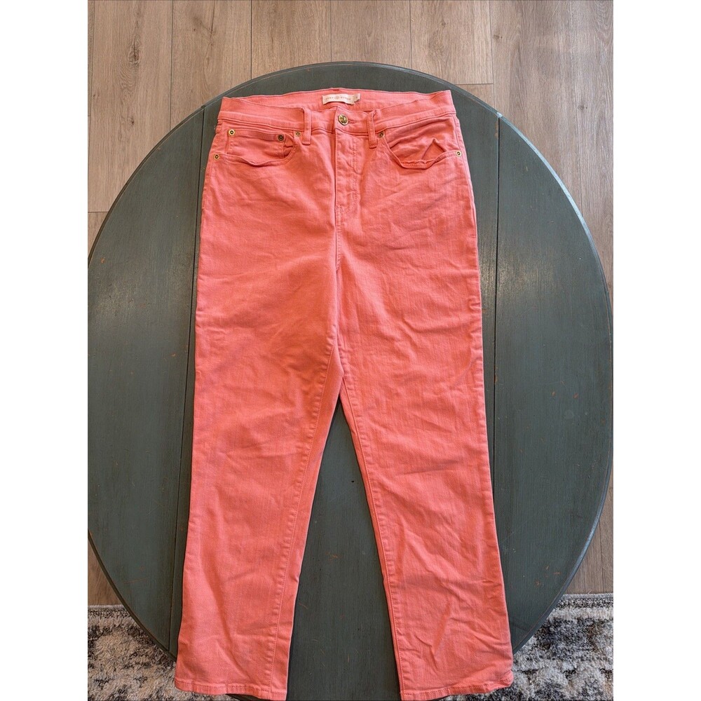 Tory Burch Coral Pink Straight Leg Pants Size 31 Cotton Blend Mid Rise